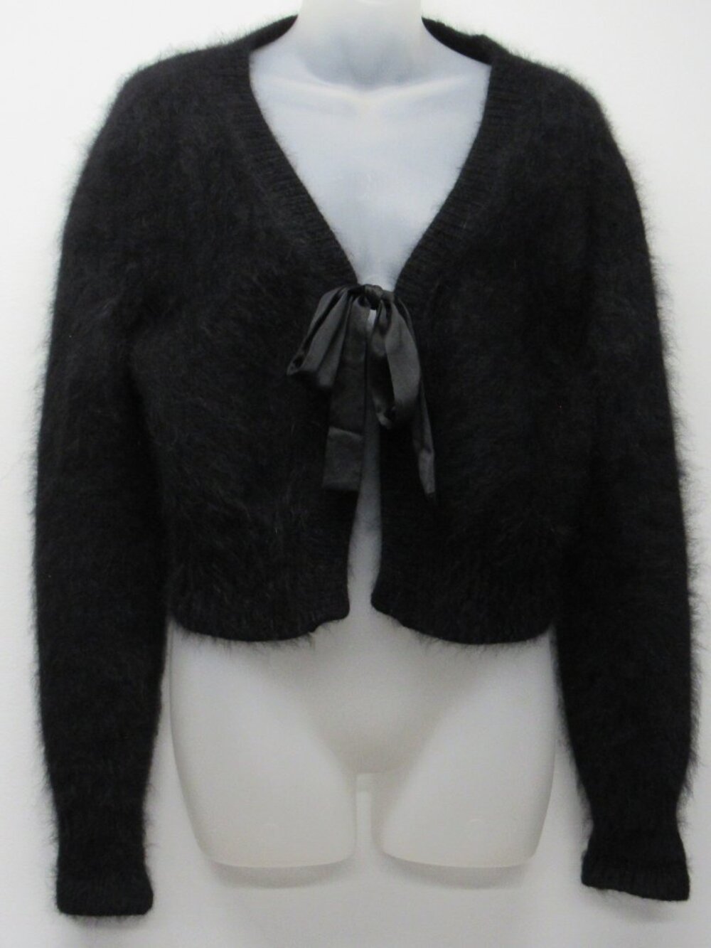Vtg Y2K Banana Republic Black Angora Rabbit Hair Blend Tie Cardigan Sweater sz L